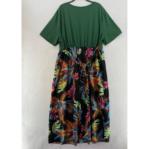 Shein Dress Sz 4XL Maxi Green Black Skirt Colorful Tropical Palm Print Stretch - Picture 3 of 11